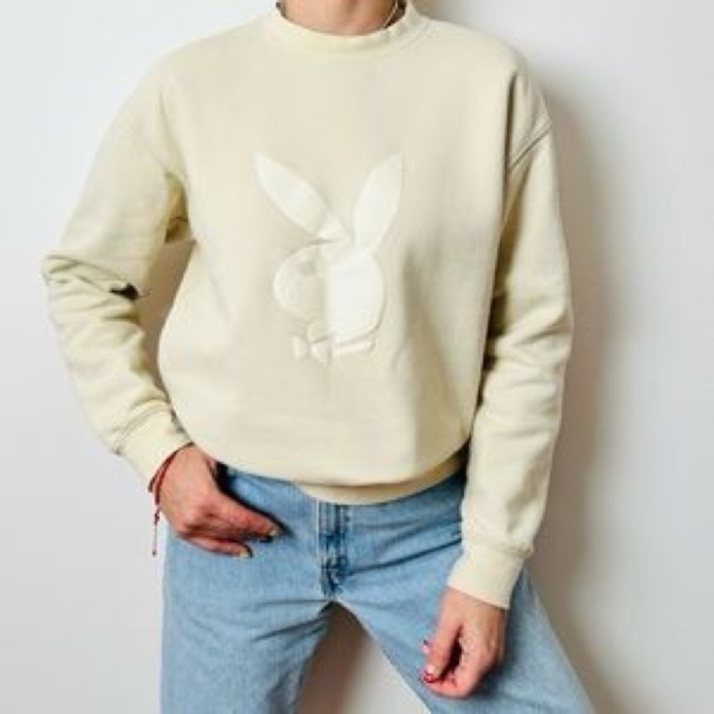 PLAYBOY Cream Crewneck Sweater with Relaxed Fit